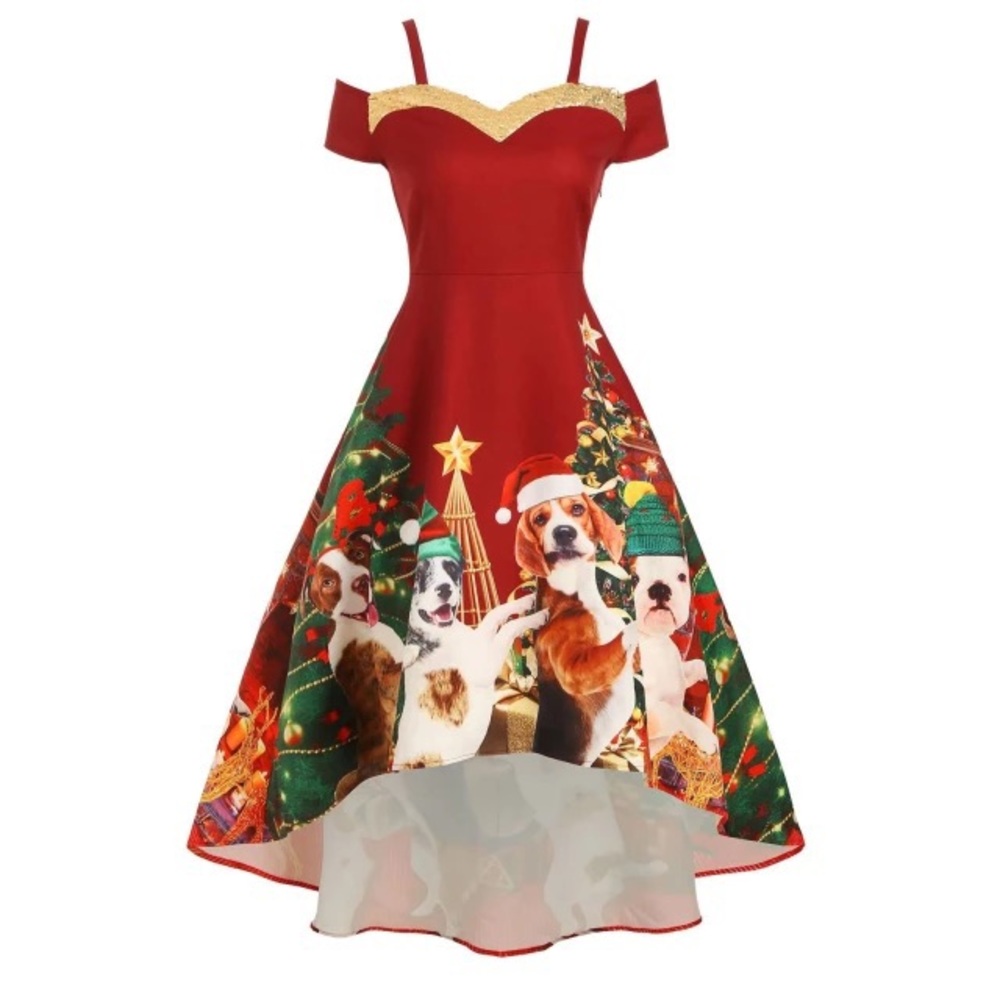 Ugly Christmas Dog Maroon Dress L-XL